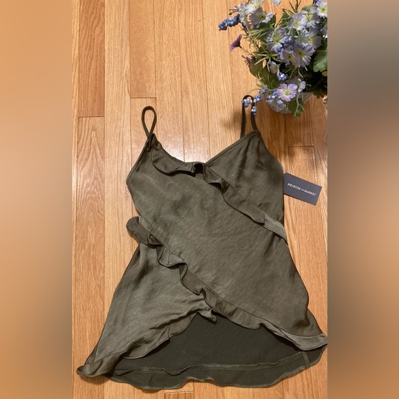 Melrose and Market Tops - Olive Green Ruffle Camisole Top
